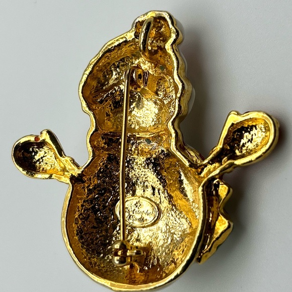 Signed Christopher Radko Gold Tone Enamel Snowman Christmas Holiday Brooch Pin, - Picture 4 of 7